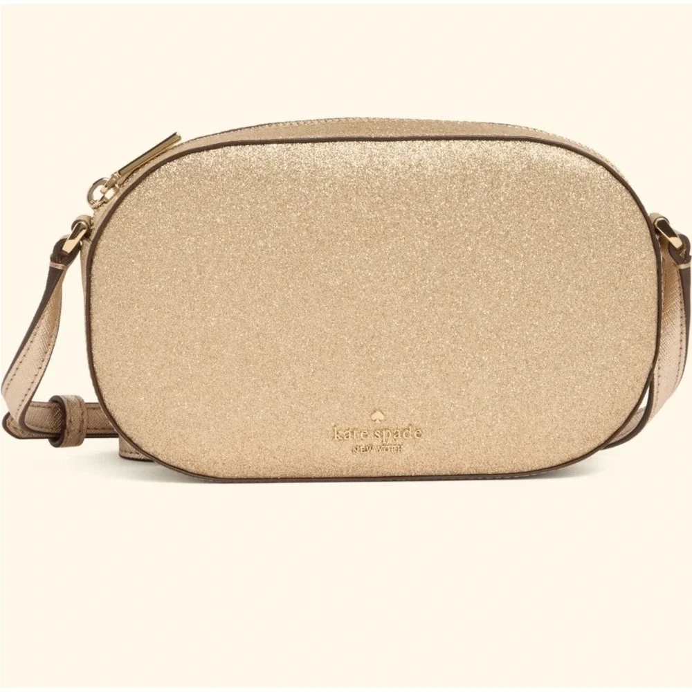 Kate Spade Glimmer Glitter Camera‎ Bag Gold Crossbody Glam NEW